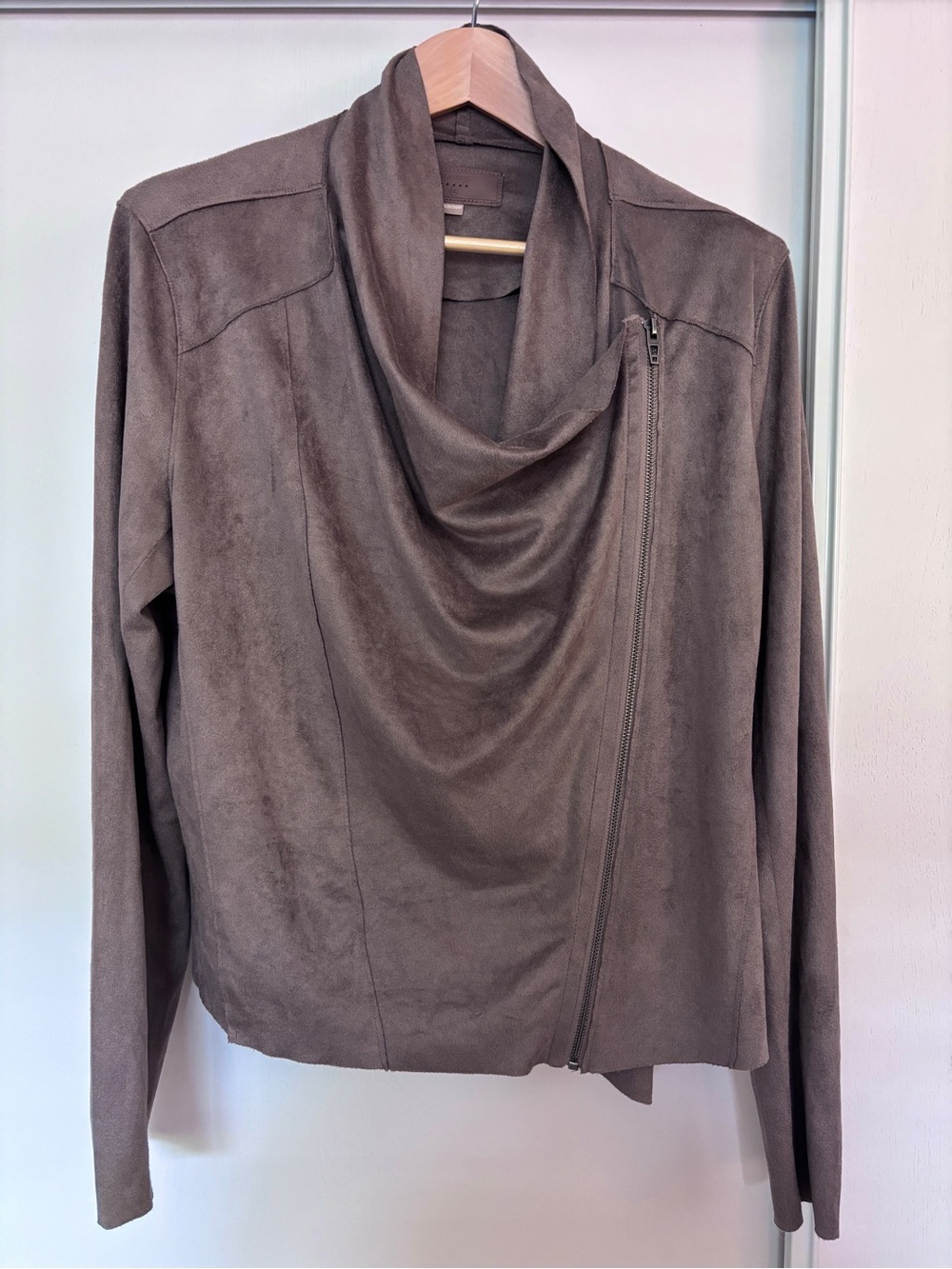 Blank NYC Moto Jacket Size XXL Light Brown Faux Suede Cloth Minimalist Stretch